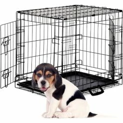 Relaxdays Gabbia Pieghevole Per Cani, Taglia Grande E Piccola, Box Con 2 Sportelli, Con Vaschetta, Metallo, Nero, Misura M