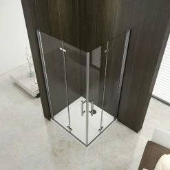 195 Cm Box Doccia Angolare Due Porte Battente E Pieghevoli A Libro Cristallo 6 Mm Temperato Trasparente Anticalcare Telaio Cromato Lucido Misura 80x80 Cm Piatto Doccia 80x80 Cm