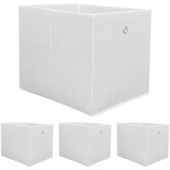 DuneDesign Set 4 Scatole Portaoggetti Box Pieghevoli 33x38x33cm Cestini Di Tessuto Con 2 Asole Di Metallo Ceste Bianco