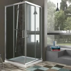 Box Doccia Scorrevole Vetro Trasparente H 185 Mod. Alabama 70x70 Cm Quadrato -COSTWAY shop 13162168 5