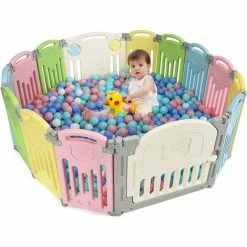 COSTWAY Box Recinto Per Bambini Recinto Di Gioco, Parco Giochi Per Bambini Con Protezioni, Ideale Per Domestico O Asilo, 14 Pezzi Di Recinto (BB5301CL)