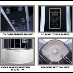 Bagno Italia Box Idromassaggio 80x80 Cabina Doccia Multifunzione Bluetooth 6 Idrogetti Cromoterapia Ozonoterapia -COSTWAY shop 17445368 5