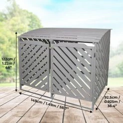 Copribidoni Doppio Per Spazzatura E Immondizia In Legno Grigio Lavato Per Bidoni A Ruote Ripostiglio Pattume Box Contenitore Per Bidoni Da Esterno Chiusura A Chiavistello Con Staffe Per Affissione -COSTWAY shop 17924059 3