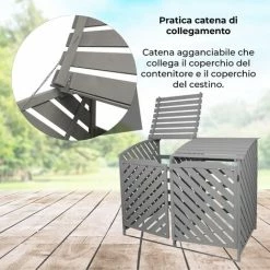 Copribidoni Doppio Per Spazzatura E Immondizia In Legno Grigio Lavato Per Bidoni A Ruote Ripostiglio Pattume Box Contenitore Per Bidoni Da Esterno Chiusura A Chiavistello Con Staffe Per Affissione -COSTWAY shop 17924059 5