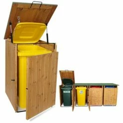 Porta Bidone Rifiuti In Legno Box Copribidone MADE IN ITALY Tetto Verde L74 X P86 X 116H