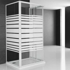 Ogomondo Box Cabina Doccia Corner 3 Lati Cristallo Temprato Serigrafato 80x120x80 Sinistro