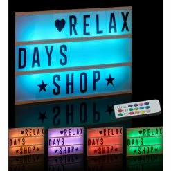 Relaxdays Light Box Cambia Colore, Insegna Luminosa, 85 Lettere & Simboli, 3 Righe, A Batterie, Lampada, Cornice, Bianco