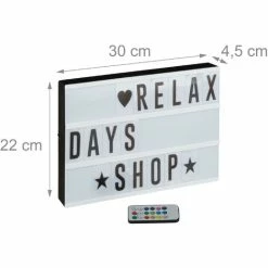 Relaxdays Light Box Cambia Colore, Insegna Luminosa, 85 Lettere & Simboli, 3 Righe, A Batterie, Lampada, Cornice, Bianco -COSTWAY shop 21165418 4