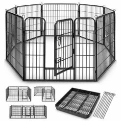 TRESKO® Recinzione Recinto Per Cani, Gabbia Per Cuccioli Per Cani, Gabbia Per Cani, Box Per Cuccioli, Circonferenza 640 Cm, Altezza 80 Cm, In Metallo Robusto