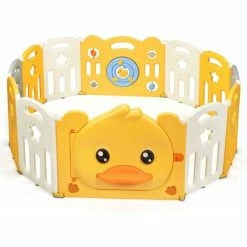 COSTWAY Box Recinto Per Bambini Da Giocare, Pieghevole Con 14 Pannelli, Con Porta E Giochi Multipli (160 X 127 X 67 Cm)