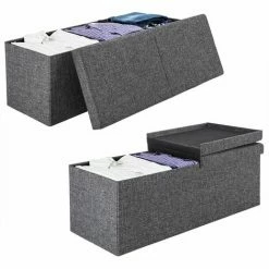 Cassapanca Con Coperchio Baule Ripiegabile Box Per Giochi Poggiapiedi Contenitore L - Grigio Scuro -COSTWAY shop 24528871 3