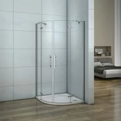 195 Cm Box Doccia Semicircolare Doppia Porta Battente Saloon Cristallo 6 Mm Temperato Anticalcare Con Barra Stabilizzatrice 80x80cm