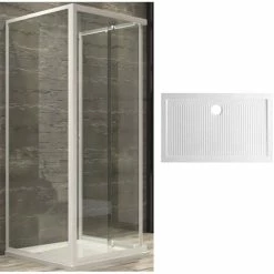 Ogomondo Box Cabina Doccia Corner 3 Lati Cristallo Temprato Trasparente 80x120x80 + Piatto Doccia Porcellana H6,5cm