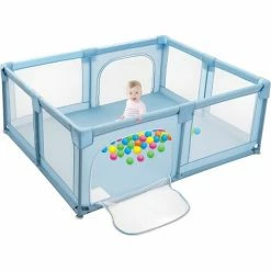 COSTWAY Box Per Bambini Centro Attività Portatile Per Neonati, Rete Traspirante, 190 X 150 X 70cm (Blu)
