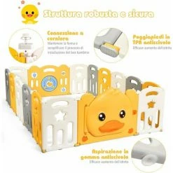 Box Recinto Per Bambini Da Giocare, Pieghevole Con 16 Pannelli, Con Porta E Giochi Multipli (160 X 207 X 67 Cm) -COSTWAY shop 31529692 3
