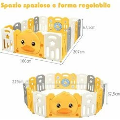Box Recinto Per Bambini Da Giocare, Pieghevole Con 16 Pannelli, Con Porta E Giochi Multipli (160 X 207 X 67 Cm) -COSTWAY shop 31529692 5