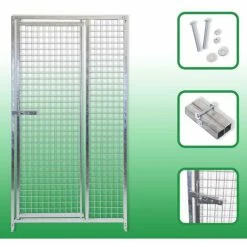 Pannello Con Porta In Rete Per Box Cani Maglia 5x5 Cm Zincatura A Caldo 100xh180 Cm -COSTWAY shop 33363467 3