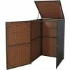 Copribidone Singolo Box Spazzatura Rifiuti HWC-E25 66x65x110cm Acciaio Polyrattan Marrone