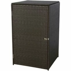 Copribidone Singolo Box Spazzatura Rifiuti HWC-E25 66x65x110cm Acciaio Polyrattan Marrone -COSTWAY shop 34134225 4