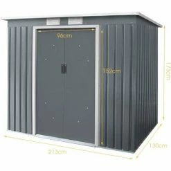 Ripostiglio Da Esterno Armadio Da Giardino Box Casetta In Acciao E Zinco 213x173x130cm, Grigio -COSTWAY shop 37329470 3