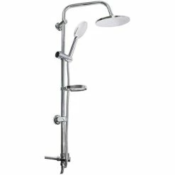 Colonna Doccia Da Bagno Saliscendi Con Soffione Fisso Tondo Doccetta Telefono Multigetto Asta 98 Cm Con Portasapone Sistema Anticalcare Box Doccia