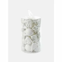 Dmora Box 50 Pezzi Decorazioni Natalizie Multi-forma, Ornamenti E Puntale, Set Assortimento Palline Di Natale, Scatola Set Albero Di Natale, Da 4 A 10 Cm, Colore Bianco, Con Imballo Rinforzato