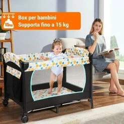 4 In 1 Culla Da Viaggio Lettino Per Neonati Box Portatile, Pieghevole Con Ruote E Materassino, Borsa Di Trasporto E Giochi Inclusi, Blu -COSTWAY shop 43905604 3