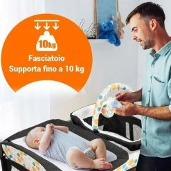 4 In 1 Culla Da Viaggio Lettino Per Neonati Box Portatile, Pieghevole Con Ruote E Materassino, Borsa Di Trasporto E Giochi Inclusi, Blu -COSTWAY shop 43905604 4