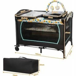 4 In 1 Culla Da Viaggio Lettino Per Neonati Box Portatile, Pieghevole Con Ruote E Materassino, Borsa Di Trasporto E Giochi Inclusi, Blu -COSTWAY shop 43905604 5