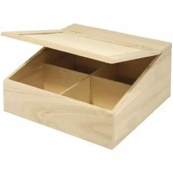 RAYHER - BOX IN LEGNO FSC DA DECORARE CON COPERCHIO 24X24X12CM - 4 SCOMPARTI ALL'INTERNO