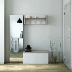 Dmora Baule Miltonia, Capiente Box Contenitore Multiuso, Cassapanca Moderna, 100% Made In Italy, Cm 90x45h45, Bianco E Rovere, Con Imballo Rinforzato