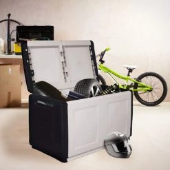 Dmora Baule Contenitore Multiuso Polipropilene, Box Portatutto, 100% Made In Italy, Cm 96x53h57, Colore Grigio Chiaro, Con Imballo Rinforzato