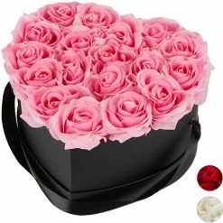 Relaxdays Box Di Rose A Forma Di Cuore, 18 Rose, Nero, Resistente 10 Anni, Idea Regalo, Box Decorativo, Rosa