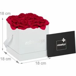 Relaxdays Bouquet Di Rose Quadrato, 9 Rose Rosse, Lunga Durata, Idea Regalo, Box Bianco Fiori Decorativo -COSTWAY shop 51972825 4