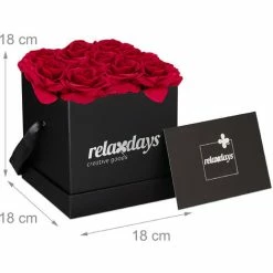 Relaxdays Bouquet Di Rose Quadrato, Scatola Nera Box Con 9 Fiori Finti Durevoli Nel Tempo, Idea Regalo Elegante, Rosse -COSTWAY shop 51972826 4