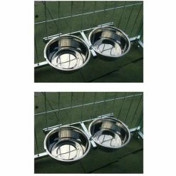 2 Porta Ciotole Doppie Universali Per Box Regolabile Acciaio Diametro 24 Cm