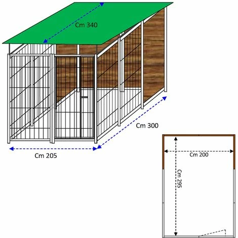 Box Per Cani Da Esterno Coperto E Retro In Legno Zincatura A Caldo Da 200x300xh180 Cm 2 Box Per Cani Da Esterno Coperto E Retro In Legno Zincatura A Caldo Da 200x300xh180 Cm - immagine 2