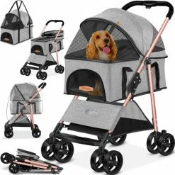 LOVPET® Passeggino Per Cani 2in1 - Box Per Trasporto Cani - Borsa Da Trasporto Per Cani Pieghevole Fino A 20 Kg - Carrello Per Animali Con Finestre A Rete E Parapioggia - Passeggino Da Jogging Per Gat