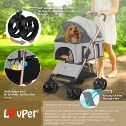 LOVPET® Passeggino Per Cani 2in1 - Box Per Trasporto Cani - Borsa Da Trasporto Per Cani Pieghevole Fino A 20 Kg - Carrello Per Animali Con Finestre A Rete E Parapioggia - Passeggino Da Jogging Per Gat -COSTWAY shop 53646267 3
