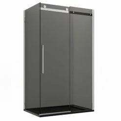 Box Doccia Due Lati 195h 8mm Fume Nero Anticalcare Porta Scorrevole Euclide, Seleziona Misura 70x110