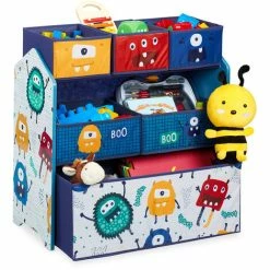 Relaxdays Scaffale Portagiochi, Motivo Mostri, Cameretta Bambini, 6 Box In Stoffa, HxLxP: 66x 63,5x30 Cm, Multicolore