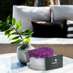 Relaxdays Box Di Rose A Forma Di Cuore, 18 Rose, Bianco, Resistente 10 Anni, Idea Regalo, Box Decorativo, Lilla -COSTWAY shop 54414294 3