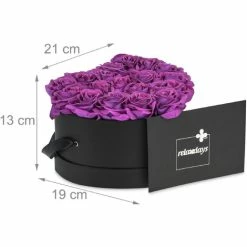 Relaxdays Box Di Rose A Forma Di Cuore, 18 Rose, Nero, Resistente 10 Anni, Idea Regalo, Box Decorativo, Lilla -COSTWAY shop 54555969 4