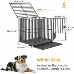 L Gabbia Per Cani Grande Gabbia Kennel In Metallo Per Cani Box Gabbia Con Ruote Per Cani Indistruttibile Anti-morso 95x57x 81cm -COSTWAY shop 54693121 3