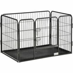 PawHut Box Per Cani Recinzione In Metallo Per Animali Con 4 Pannelli, Porta Con Doppio Blocco E Vassoio Sul Fondo, 125x78x80cm, Grigio