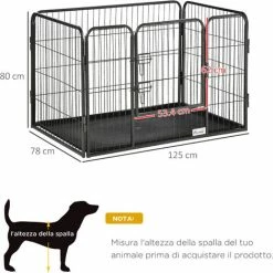 PawHut Box Per Cani Recinzione In Metallo Per Animali Con 4 Pannelli, Porta Con Doppio Blocco E Vassoio Sul Fondo, 125x78x80cm, Grigio -COSTWAY shop 55054575 3