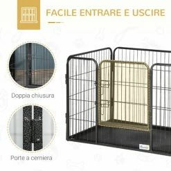 PawHut Box Per Cani Recinzione In Metallo Per Animali Con 4 Pannelli, Porta Con Doppio Blocco E Vassoio Sul Fondo, 125x78x80cm, Grigio -COSTWAY shop 55054575 4