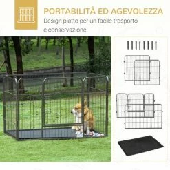 PawHut Box Per Cani Recinzione In Metallo Per Animali Con 4 Pannelli, Porta Con Doppio Blocco E Vassoio Sul Fondo, 125x78x80cm, Grigio -COSTWAY shop 55054575 5