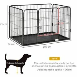 PawHut Box Per Cani Recinzione In Metallo Per Animali Con 4 Pannelli, Porta Con Doppio Blocco E Vassoio Sul Fondo, 109x74x71cm, Grigio -COSTWAY shop 55292235 3