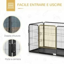 PawHut Box Per Cani Recinzione In Metallo Per Animali Con 4 Pannelli, Porta Con Doppio Blocco E Vassoio Sul Fondo, 109x74x71cm, Grigio -COSTWAY shop 55292235 4